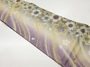 桜尽くしに花弁・曲線模様織出し袋帯